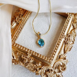 <b>Aquamarine</b> Pendant March Birthstone Pendant 925 Sterling Silver 14K Gold Plated Handmade Jewelry Gift For Women - Product Image 4