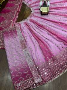 Lehenga Choli traditionnel en Georgette de Fox évasé de 4 mètres, avec travail de miroirs véritable et couches de toile Can-Can, pour mariage, qualité exceptionnelle - Product Image 3