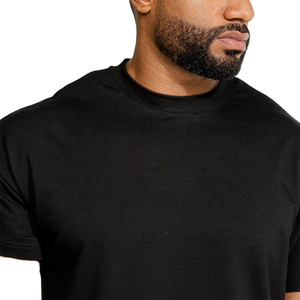 T-shirt en jersey de coton 100% respirant pour homme, noir, à manches courtes, col rond, couleur unie, coupe classique, longueur normale, décontracté - Product Image 6
