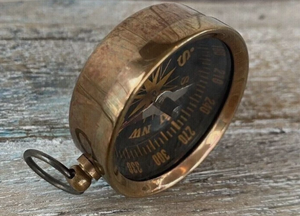 Vintage Brass Pocket <b>Compass</b> Key <b>Chain</b> Round Handmade Metal Keyring Nautical Souvenir Gift - Product Image 3