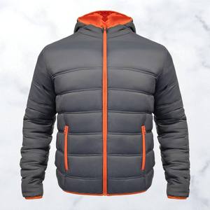 Chaqueta Acolchada con Capucha para Hombre, Gris Naranja, con Cierre, Resistente al Viento, Informal de Invierno, Gruesa, con Relleno de Poliéster, Corte Regular - Product Image 1