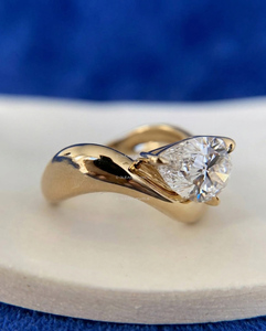 14K Gold Pear Lab Grown Diamond IGI Certified 2.02CT VVS2 Wavy Band Engagement <b>Ring</b> Unique Minimalist Bridal Band - Product Image 2