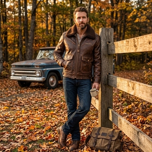 Chaqueta de Cuero Marrón Vintage para Hombre, Chaqueta de Aviador con Cuello de Piel de Oveja, Chaqueta de Motociclista, Chaqueta de Vuelo, Ropa Exterior de Moda Personalizada al por Mayor para Hombre - Product Image 6