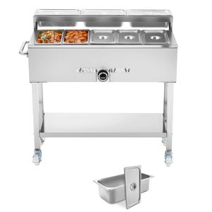 Scaldavivande Commerciale a Gas Propano con 5 Vasche per Alimenti e 3 Vasche per Condimenti, Controllo Manuale della Temperatura, Scaldaspezie da Esterno a Gas LP con Ruote da 3 Pollici - Product Image 1