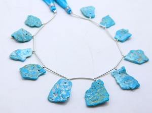 11 pièces de perles de pierres précieuses brutes lisses en turquoise d'Arizona, percées à l'avant, pour la fabrication de bijoux - Product Image 3