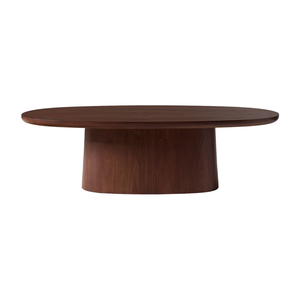Mesa de Centro Ovalada de Estilo Escandinavo en Madera de Teca con Acabado en Nogal Oscuro, Base de Pedestal Elíptica, Mesa de Centro de Lujo para Sala de Estar - Product Image 1