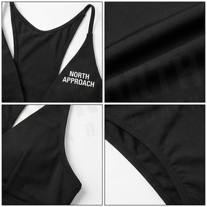 North Approach Ensemble de bikini noir pour femme, haut triangle à col en V profond, bas string, maillot de bain imprimé uni, 2 pièces, coupe extensible - Product Image 4