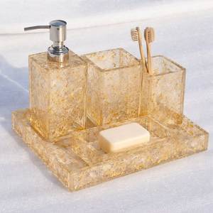 Juego de Baño Minimalista de Resina con Efecto Arenisca, Cuatro Piezas: Dispensador de Jabón Redondo, Portacepillos de Dientes, Bandeja, Fácil de Limpiar, Juego de Decoración de Resina - Product Image 4