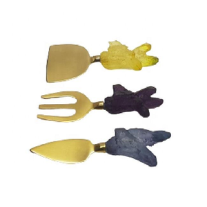 Ensemble de trois couteaux à fromage en acier inoxydable avec manche en résine au design festonné, de haute qualité, nouvelle production - Product Image 2