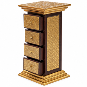 Handcrafted Classic Wooden Aluminum Alloy Pillar Almari <b>with</b> 4 <b>Drawers</b> Decorative <b>Storage</b> <b>Cabinet</b> for Living Room - Product Image 2