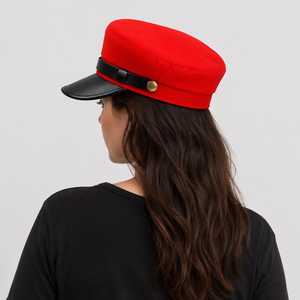 <b>Berets</b> Camouflage PU Leather Breathable Jersey Fabric Hand Embroidery Flat Top Baseball Hat Adjustable Strap Unisex Four Seasons - Product Image 4