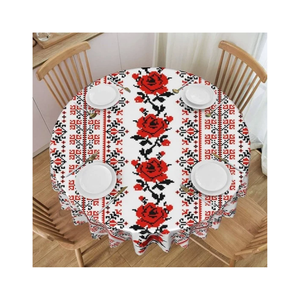 Boho Linen Cut Worked Red And White Checkered Organic Cotton GOTS Certified <b>Tablecloth</b> Classic Geometric Pattern Washable Home - Product Image 2