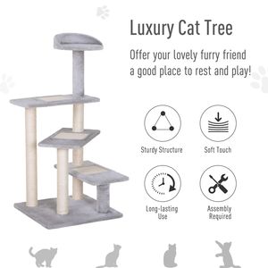 Albero per Gatti Girevole di Lusso a 5 Livelli con Tiragraffi, Torre da Arrampicata, Centro Giochi e Postazione Riposo, Finitura Grigia - Product Image 4