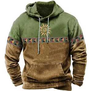 Sweat-shirt à capuche en molleton pour homme, imprimé soleil géométrique, décontracté, pour l'hiver, coupe classique, 100 % coton tricoté respirant, numérique - Product Image 4