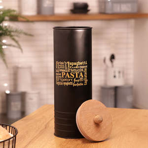 Contenedor de Almacenamiento de Pasta de Metal Negro con Tapa de Madera, Hermético, para Preservar la Frescura, Diseño Minimalista para Cocina - Product Image 5