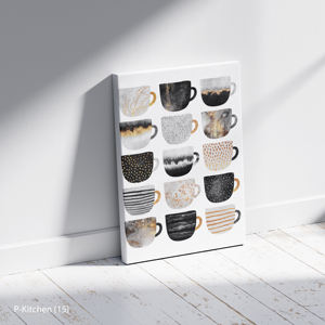 Décoration murale festive, affiche illustrative de collection de tasses à café noir et blanc, art mural moderne pour cuisine - Product Image 2