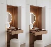 Table de toilette moderne minimaliste Behome avec miroir LED intégré, unités de rangement, design de panneau |   Modulaire Durable |   Direct d'usine