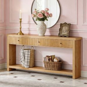 "Mirrored Stainless Steel Console <b>Table</b> Modern Farmhouse & Hotel Decor <b>Solid</b> <b>Wood</b> <b>Top</b>" - Product Image 5