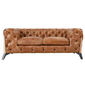 Sofá Chesterfield de Cuero Genuino Estilo Costero de Dos Plazas con Respaldo Acolchado, Brazos Rectos y Patas Metálicas para Sala de Estar - Product Image 2
