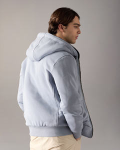 Luxury Streetwear Zip Up Grey Fur Hoodie Custom Logo Puff Print Embroidery Hoodie Heavyweight Cotton Fleece Zip Hoodie - Product Image 2