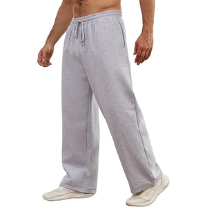Pantalon de jogging pour homme, taille mi-haute, avec braguette zippée, coupe décontractée à jambe large, respirant, avec poches, effet usé, pour l'entraînement, le yoga et la détente, idéal pour l'été - Product Image 1