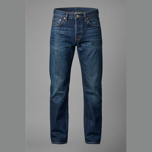 Jean en denim coupe droite délavé foncé pour homme, taille haute, coupe classique, en coton, style décontracté, pantalon d'automne - Product Image 1