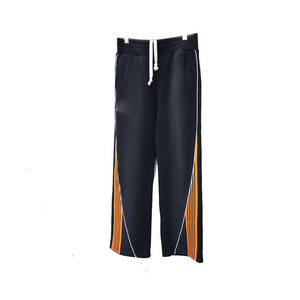 Pantalones Deportivos Azul Marino para Hombre con Rayas Laterales Naranjas, Cintura Elástica con Cordón, Corte Casual, para Otoño - Product Image 1