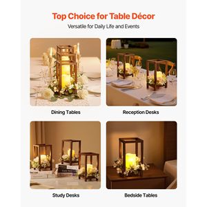 Ensemble de 20 lanternes de mariage (60 pièces) comprenant 20 lanternes en bois porte-bougies, 20 bougies LED sans flamme et 20 décorations de table - Product Image 6