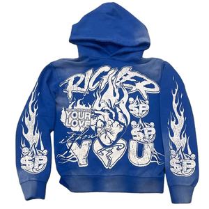 Sudadera con capucha Vintage de alta calidad para hombre, ropa de calle personalizada, algodón pesado, desteñido por el sol y lavado ácido con serigrafía - Product Image 1