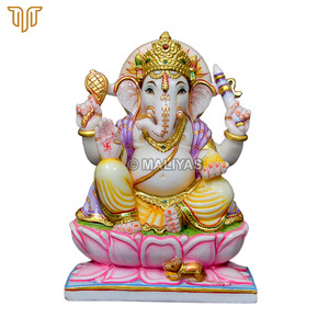 Idole artisanale en marbre du Dieu Ganesha sur socle de lotus, figurine de 12 pouces pour la décoration de la maison, du temple ou des lieux religieux hindous - Product Image 6