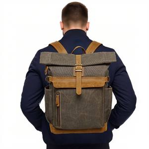 Canvas <b>Roll</b> Top <b>Backpack</b> Vintage Style Open Closure Softback Unisex Laptop 20-39L Durable Daily Use Geometric Eco-Friendly - Product Image 1