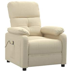 Fauteuil de massage grand format en tissu crème, bois et métal - Product Image 2