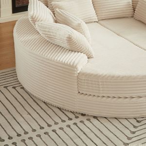 Divano Letto Reclinabile Oversize Rotondo in Corduroy da 78,5 Pollici, Convertibile 2-in-1 con Cuscino per il Collo e Cinque Cuscini Decorativi Inclusi - Product Image 4