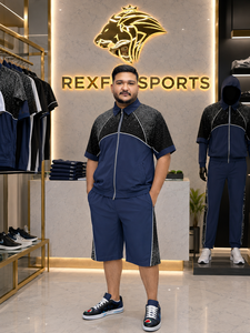 REXFIT SPORTS 2026 Custom <b>Men</b> Sportswear Set <b>Royal</b> <b>Blue</b> Short Sleeve Zip <b>Jacket</b> Shorts Two Piece Tracksuit Lightweight - Product Image 2
