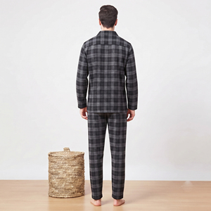 High Quality Waterproof 2 in 1 Flannel Tracksuit Unisex Button <b>Down</b> Plaid Shirt Night <b>Trouser</b> Pajama Set 100% Polyester - Product Image 2