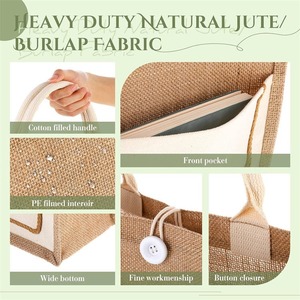 Sac de courses élégant en jute de haute qualité, écologique, unisexe, avec deux poignées, fermeture ouverte, réutilisable, pour les courses et le bureau - Product Image 2