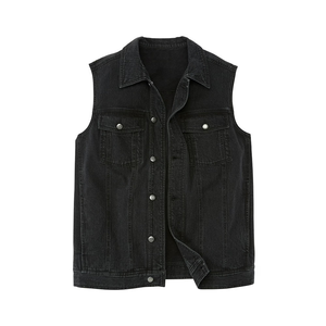 Gilet en jean formel léger pour homme, qualité supérieure, séchage rapide, rivets, col en V, fermeture éclair, imperméable, réversible - Product Image 1