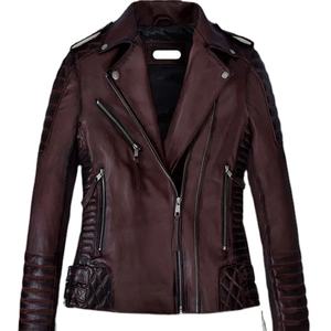 Vestes en cuir véritable pour femmes, style motard, couleur vin brûlé, en peau de mouton Napa pure, cuir souple, vente en gros de vestes en cuir pour femmes - Product Image 1