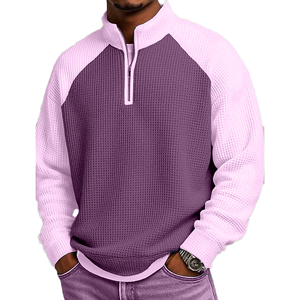 Men's <b>White</b> Raglan Sleeve <b>Quarter</b> <b>Zip</b> Knitted Sweatshirt Regular Fit Casual Stand Collar Autumn Wear - Product Image 4