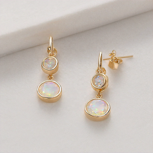 925ชุบทองลายมูนสโตนสีรุ้งสุดพิเศษต่างหูพลอยทรงกลมสีเงินสเตอร์ลิง - Product Image 3