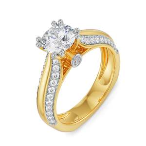 Bague de fiançailles élégante avec pierre centrale ronde et sertissage pavé en forme de V, en argent sterling 925, bijoux de mariée - Product Image 6