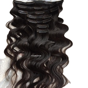 Nandee House al por mayor, extensiones de cabello HD con cutícula totalmente alineada, cabello Remy de una sola capa, doble trama a máquina, 100g, con clip, cabello virgen. - Product Image 1