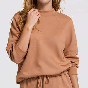 Sweat-shirt col montant camel orange à manches longues et devant uni, avec poignets et ourlet à bande, logo personnalisé pour collections de tenues de boutique - Product Image 5