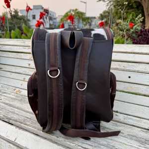 Premium Genuine <b>Leather</b> Hair <b>Backpack</b> Handmade Vintage Travel <b>Laptop</b> School Multi-function Zipper Closure Letter HNBP-0003 - Product Image 5