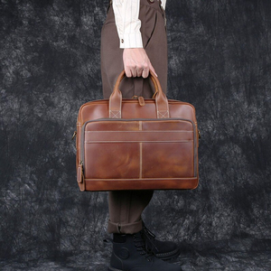 Unisex <b>Genuine</b> <b>Leather</b> <b>Handbags</b> Casual Laptop Bag Waterproof Large Capacity Office Bags in Solid Color - Product Image 2