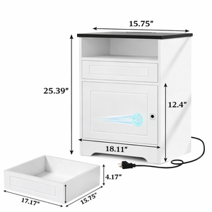 ELVROGEST SA Smart Multifunction <b>LED</b> Nightstand Fingerprint Lock Modern Farmhouse Design <b>Bedside</b> <b>Table</b> Storage Drawer Ambient - Product Image 2