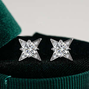 Pendientes vintage con forma de estrella de cuatro puntas, piedra central de moissanita de corte brillante de 0,50 CT, para mujer, plata de ley S925, regalo de boda - Product Image 5