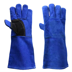 Gants de soudage en cuir de vachette anti-éclaboussures de qualité AB, personnalisables, bleus, pour le travail, prix de gros, service OEM - Product Image 1