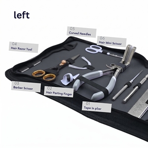 Kit d'outils professionnels pour extensions capillaires : Pince à micro-anneaux, Pince à bandes adhésives, Outil à boucle, Ciseaux à bandes, Aiguille - Product Image 4