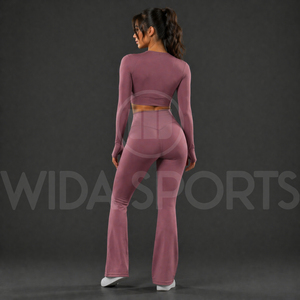 Women's 2-Piece Breathable Yoga Set High Waist Four-Way Stretch <b>Leggings</b> with Long Sleeve Crop Top for Gym & Fitness - Product Image 2